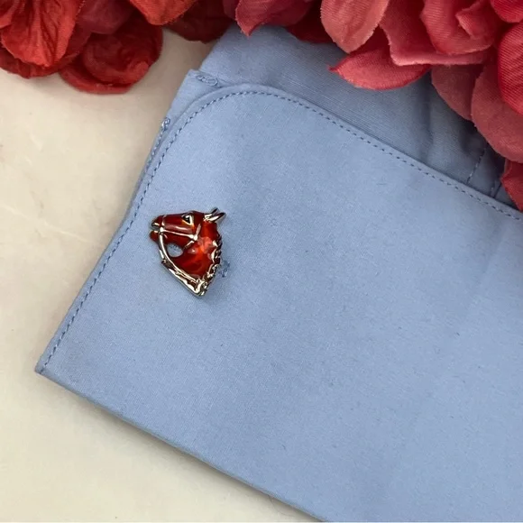 Handsome Bridled Red Chestnut Horse Head Cufflinks - Picture 12 of 16